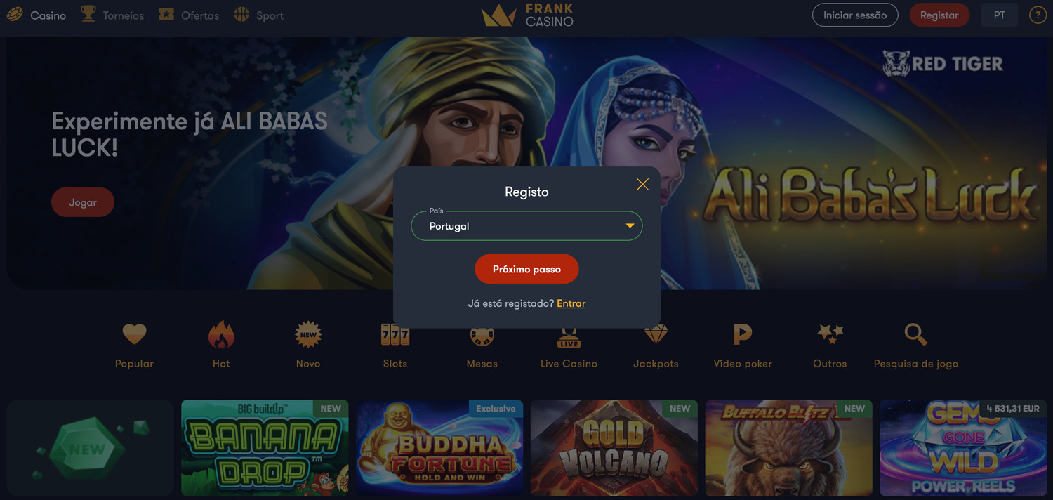 Registo no Casino Frank